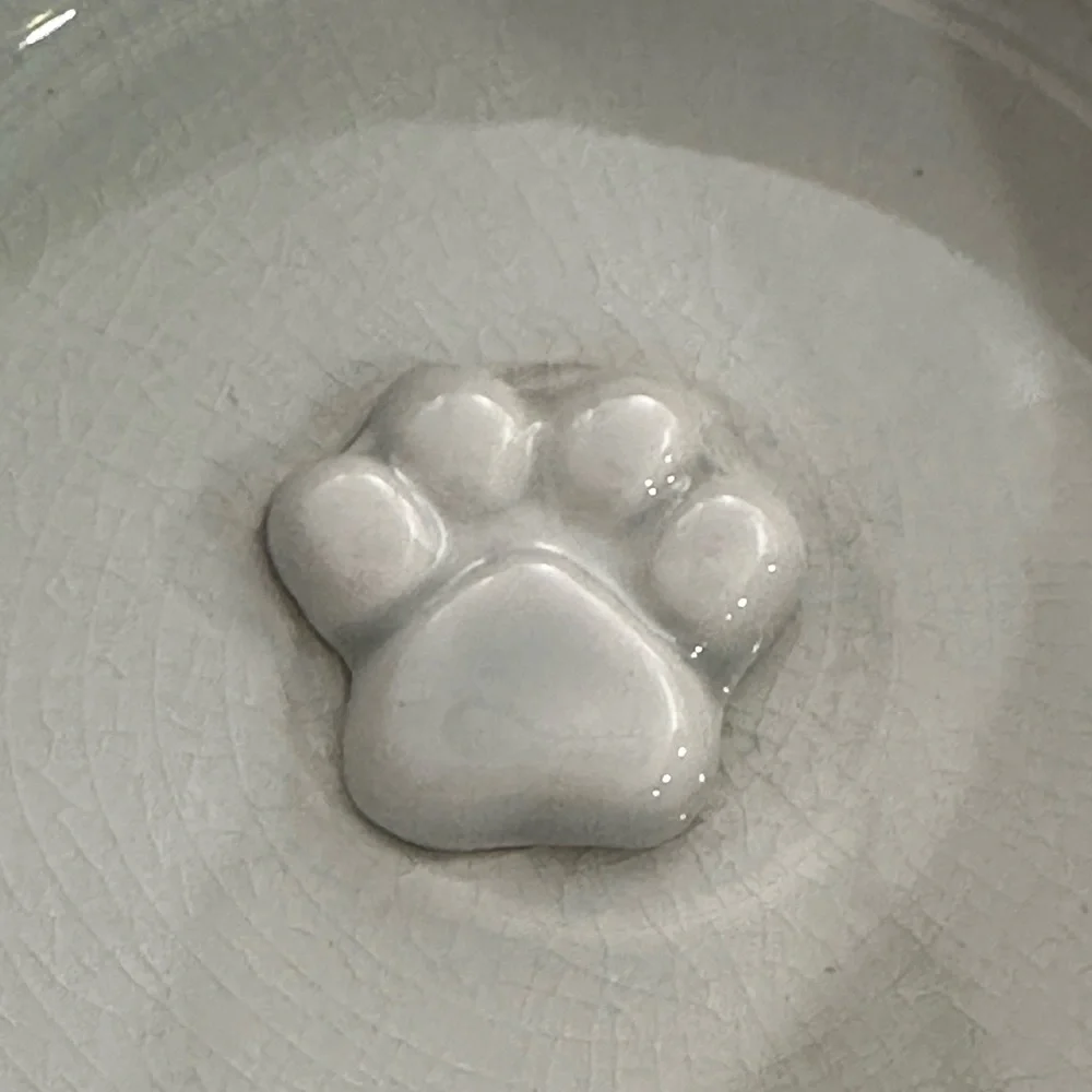 NEW WITHOUT TAGS 10 STRAWBERRY STREET DOG DISH WITH PAW PRINT LIGHT GRAY